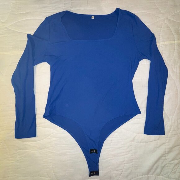 Bright Blue Ribbed Bodysuit – Size XL – Square Neckline - Picture 1 of 7